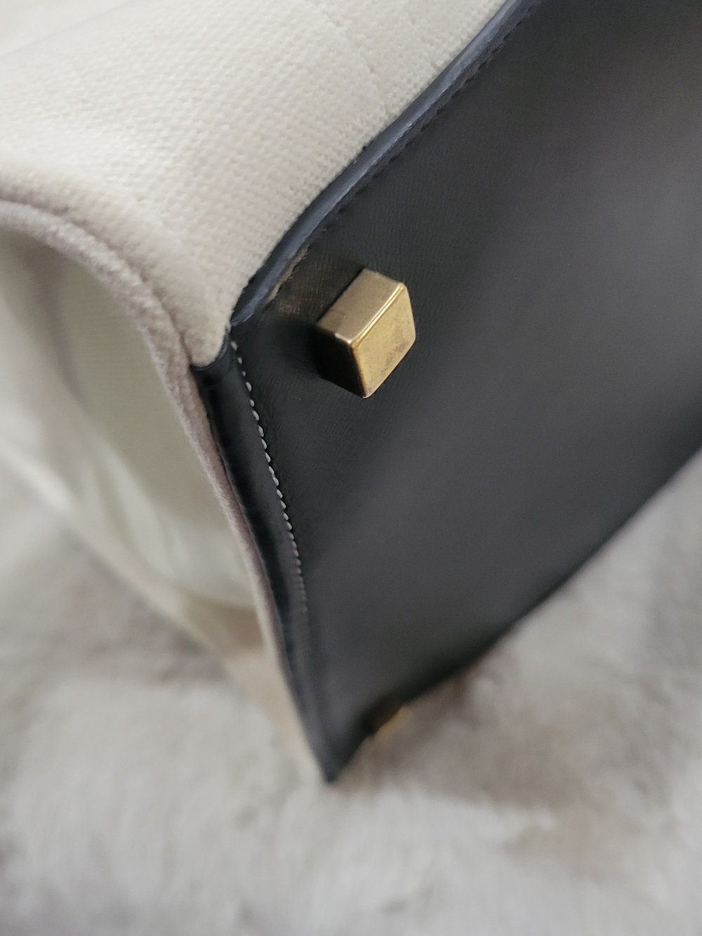 Celine Cream Canvas Tote with Black Trim - Picture 8 of 11